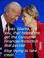 When Joe Biden tried to take credit for helping Elizabeth Warren get Consumer Financial Protection legislation passed, she thanked Obama instead.